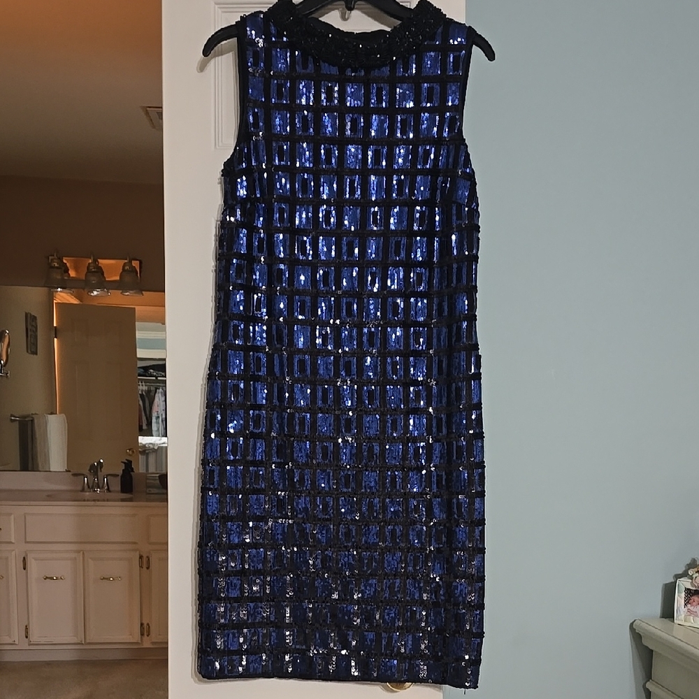 Elegant Blue and Black Sequin Dress